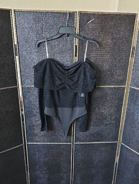 Black Sparkle Off-Shoulder Bodysuit